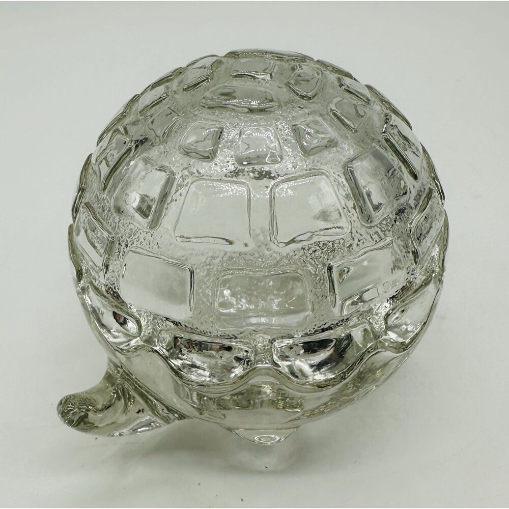 Anchor Hocking Turtle Covered Trinket Box Clear Glass Dish Jewelry Vintage USA - Picture 3 of 16